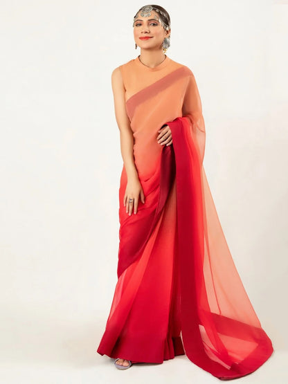 Orange Red Ombre Saree – Vibrant Gradient Party Wear for Women