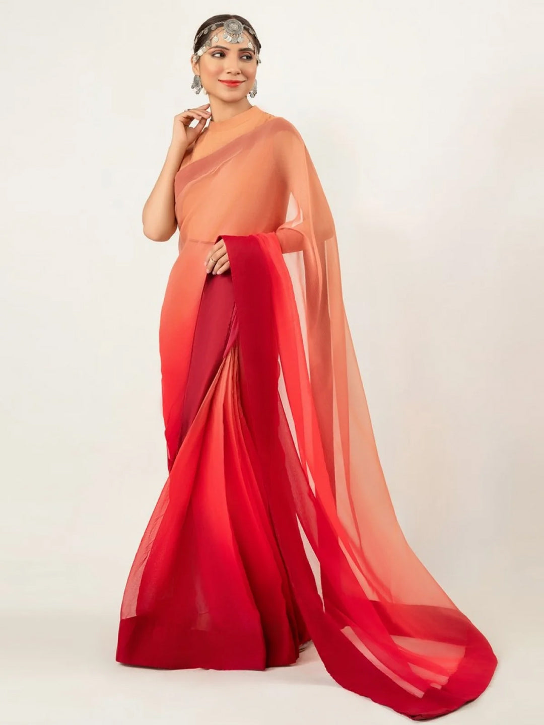 Orange Red Ombre Saree – Vibrant Gradient Party Wear for Women