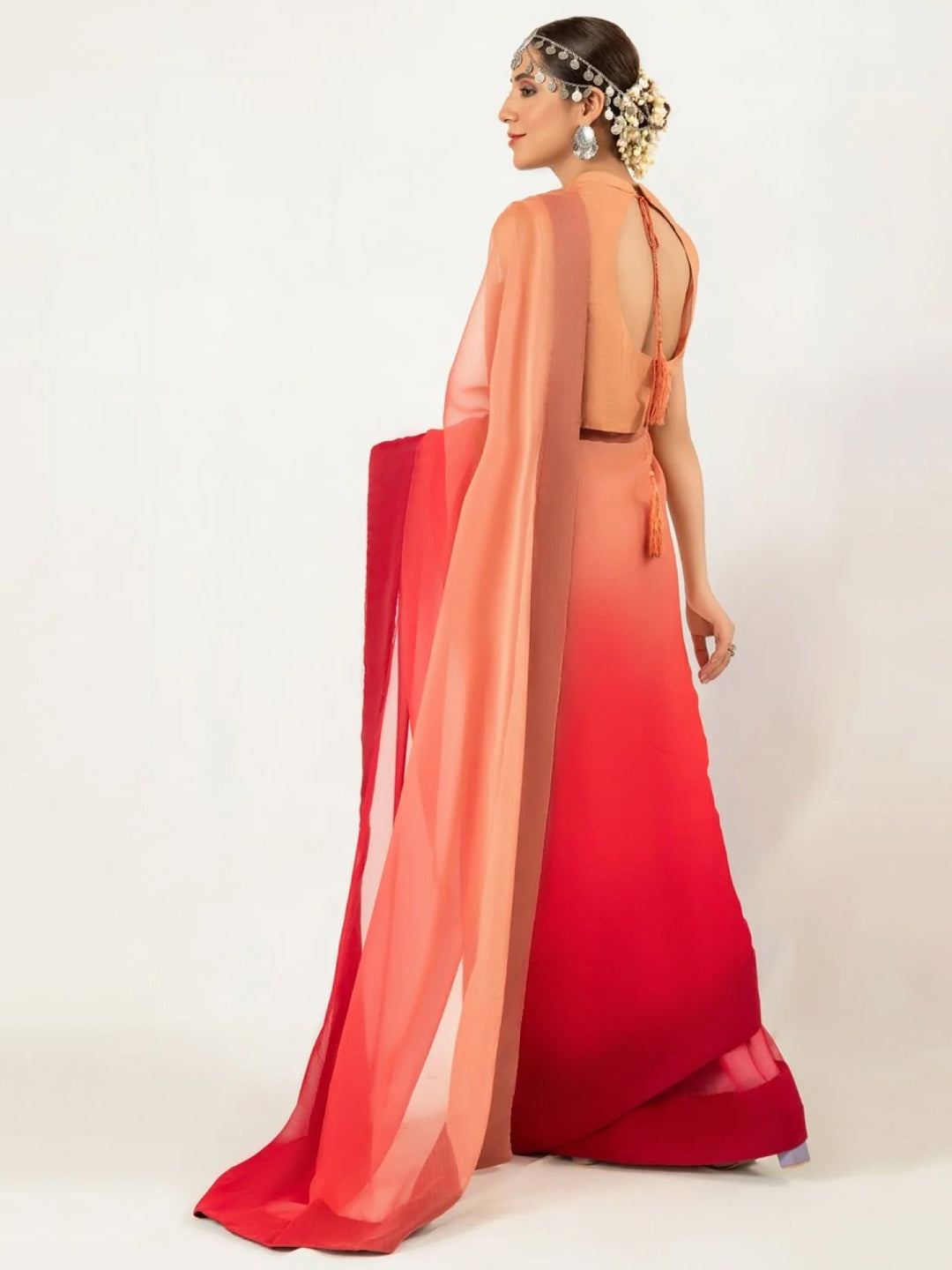 Orange Red Ombre Saree – Vibrant Gradient Party Wear for Women
