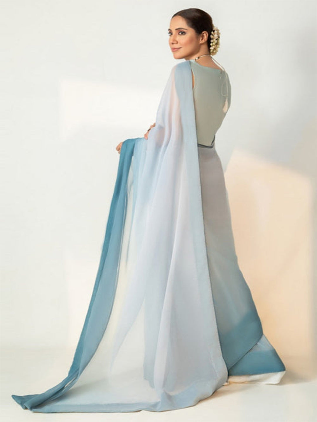 Ice Blue Ombré Silk Blend Saree