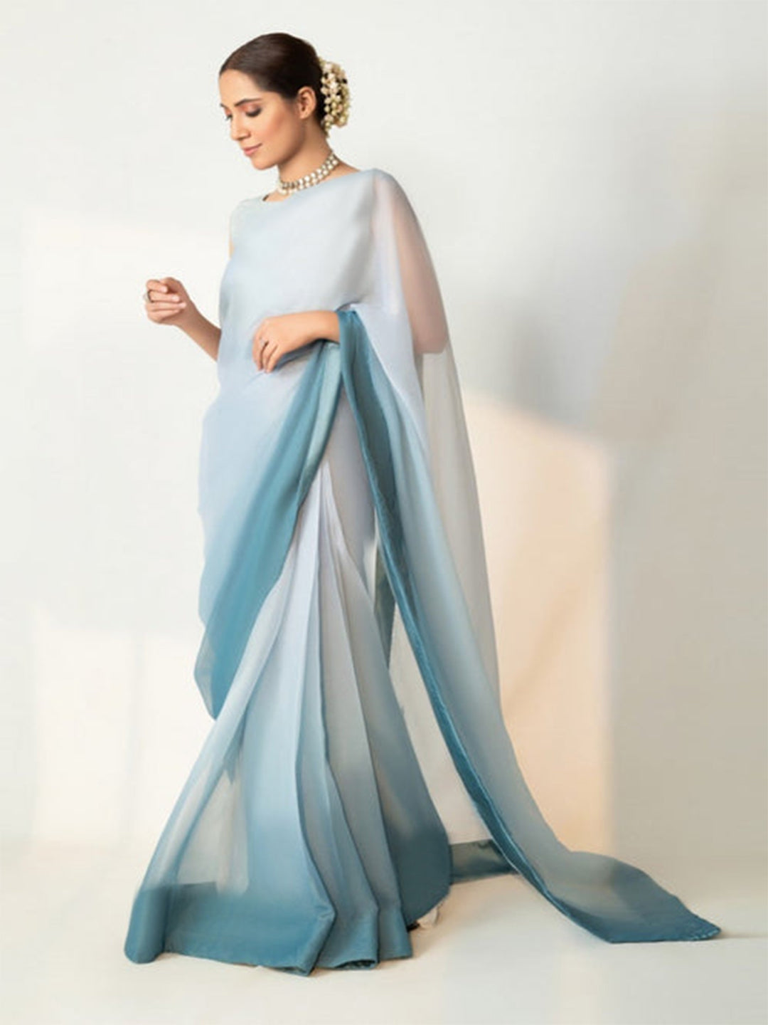 Ice Blue Ombré Silk Blend Saree