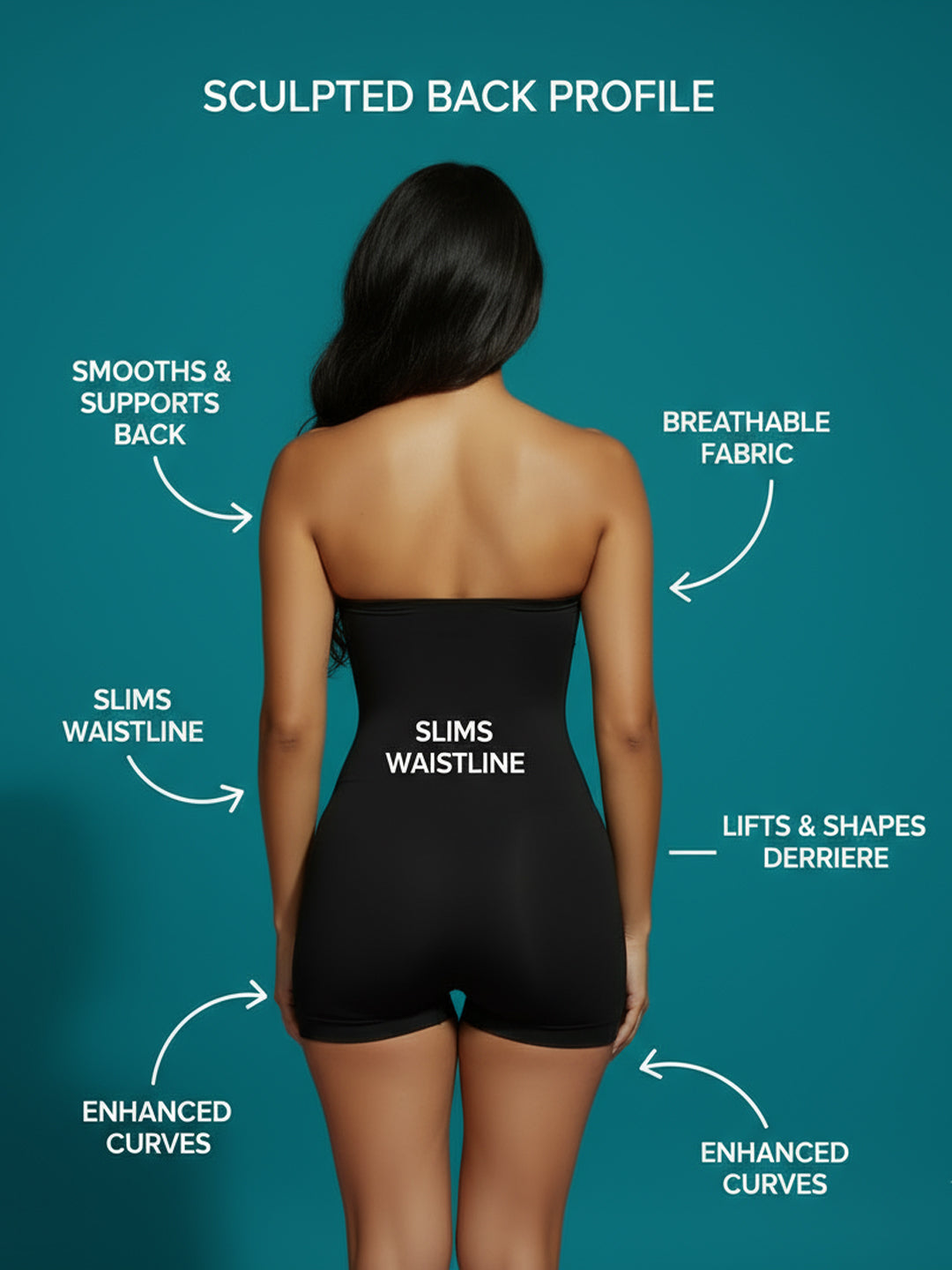 Strapless Shapewear Bodysuit with Shorts - Black