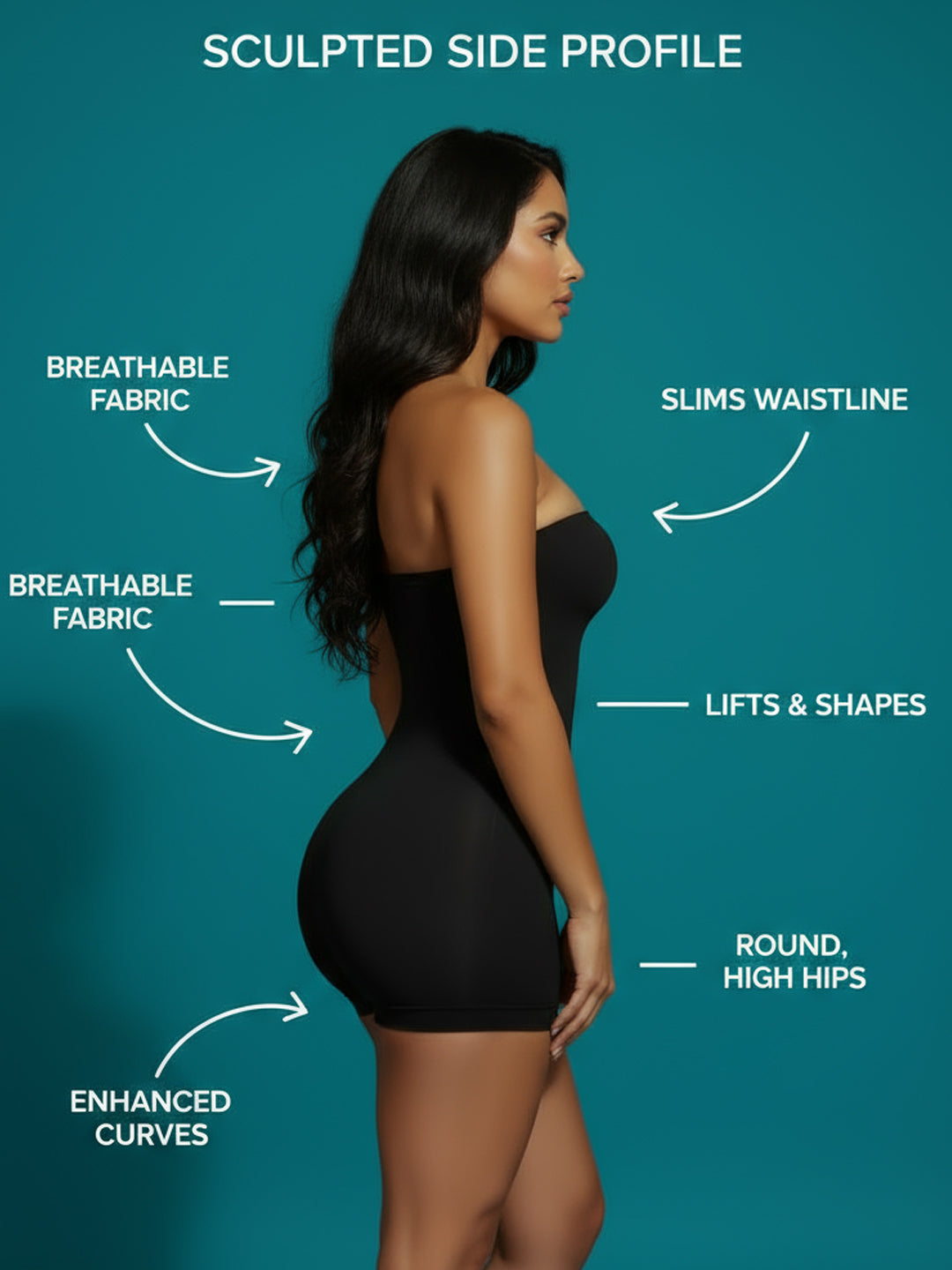 Strapless Shapewear Bodysuit with Shorts - Black