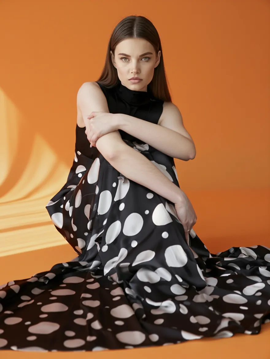 Black and White Polka Dot Silk Blend Saree