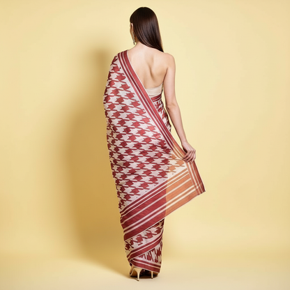 Maroon and Cream Geometric Printed Silk Blend Saree
