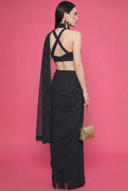 Black Polka Dot Printed Saree