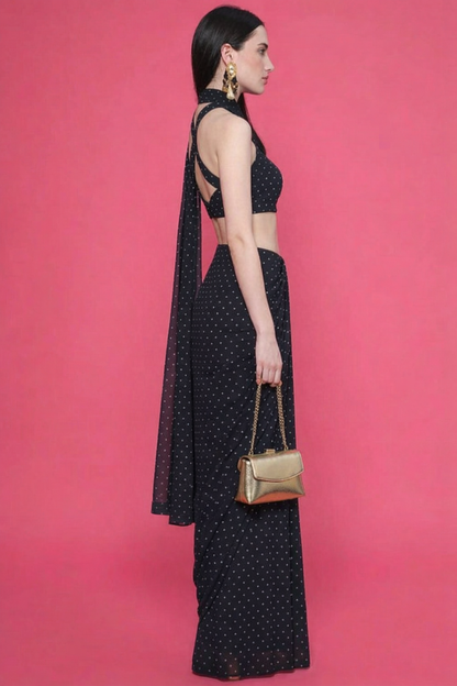 Black Polka Dot Printed Saree