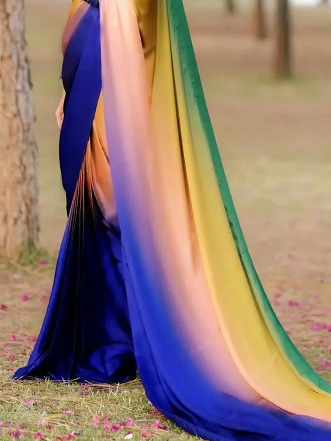 Vibrant Multicolor Rainbow Gradient Satin Silk Saree - Spectrum Designer Drape