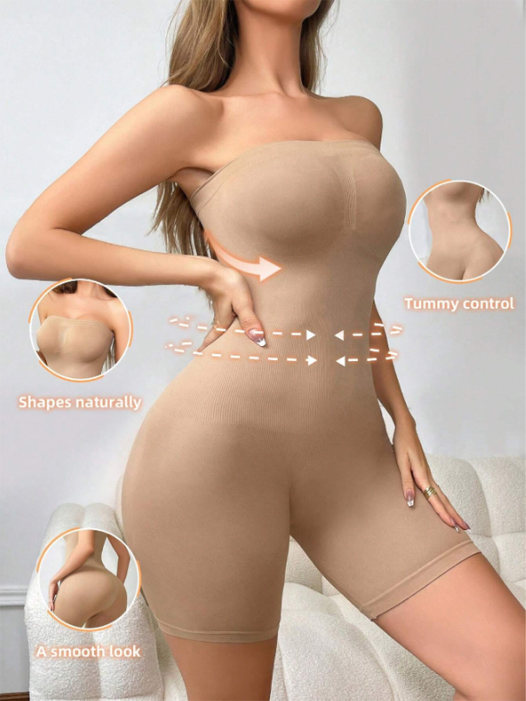 Strapless Full-Body Shaper - Seamless Tube Bodysuit with Thigh Control