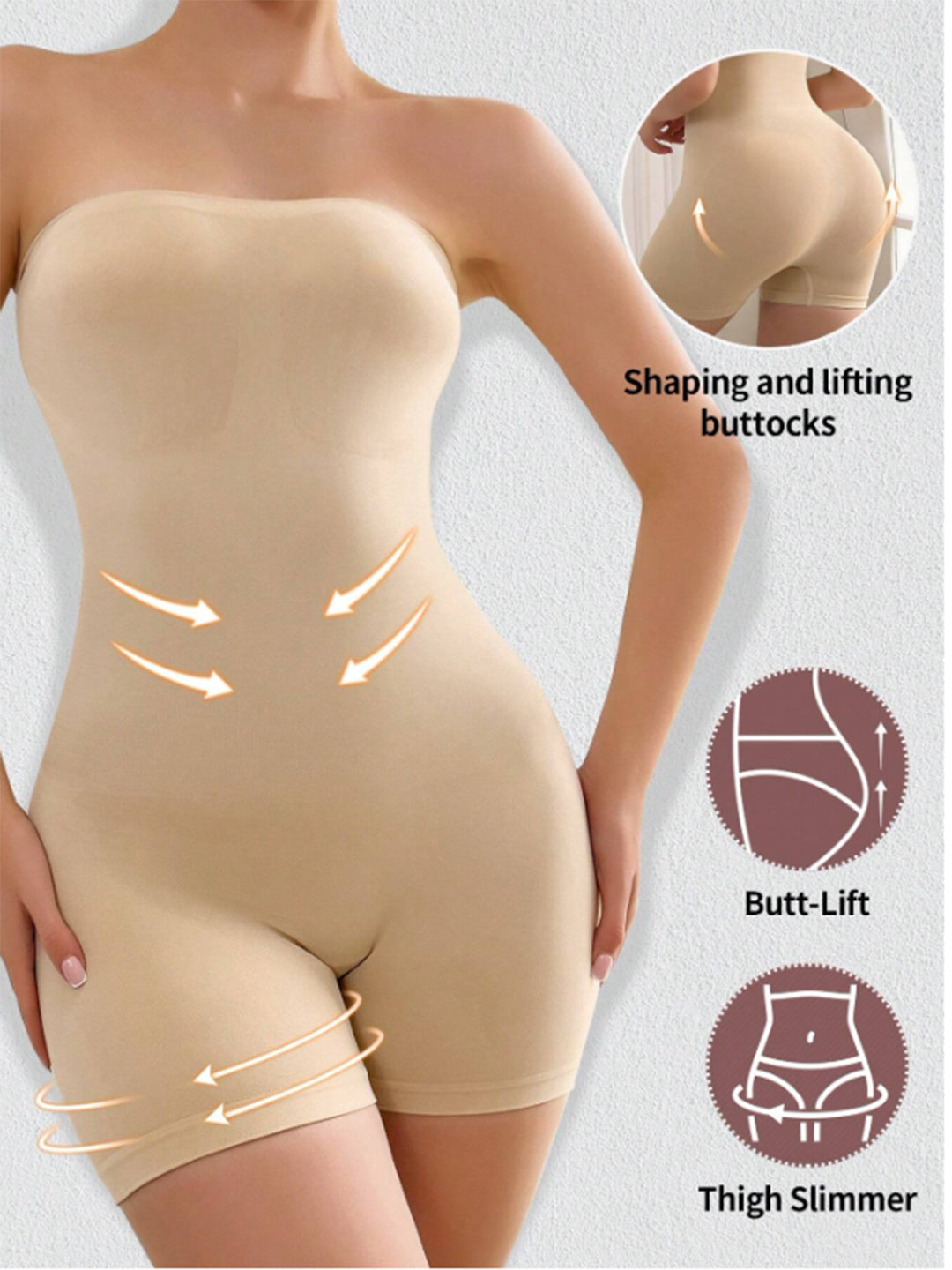 Nude 3-in-1 Strapless Shaping Bodysuit - Breast Lift, Waist Cinch & Butt Lift