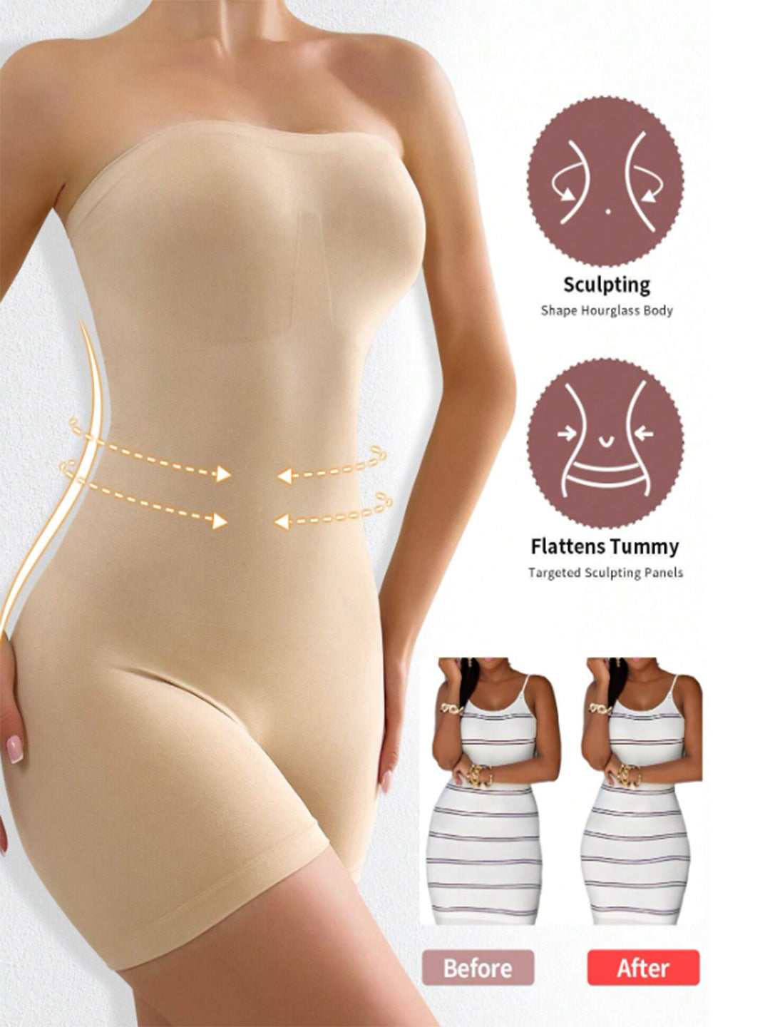 Nude 3-in-1 Strapless Shaping Bodysuit - Breast Lift, Waist Cinch & Butt Lift