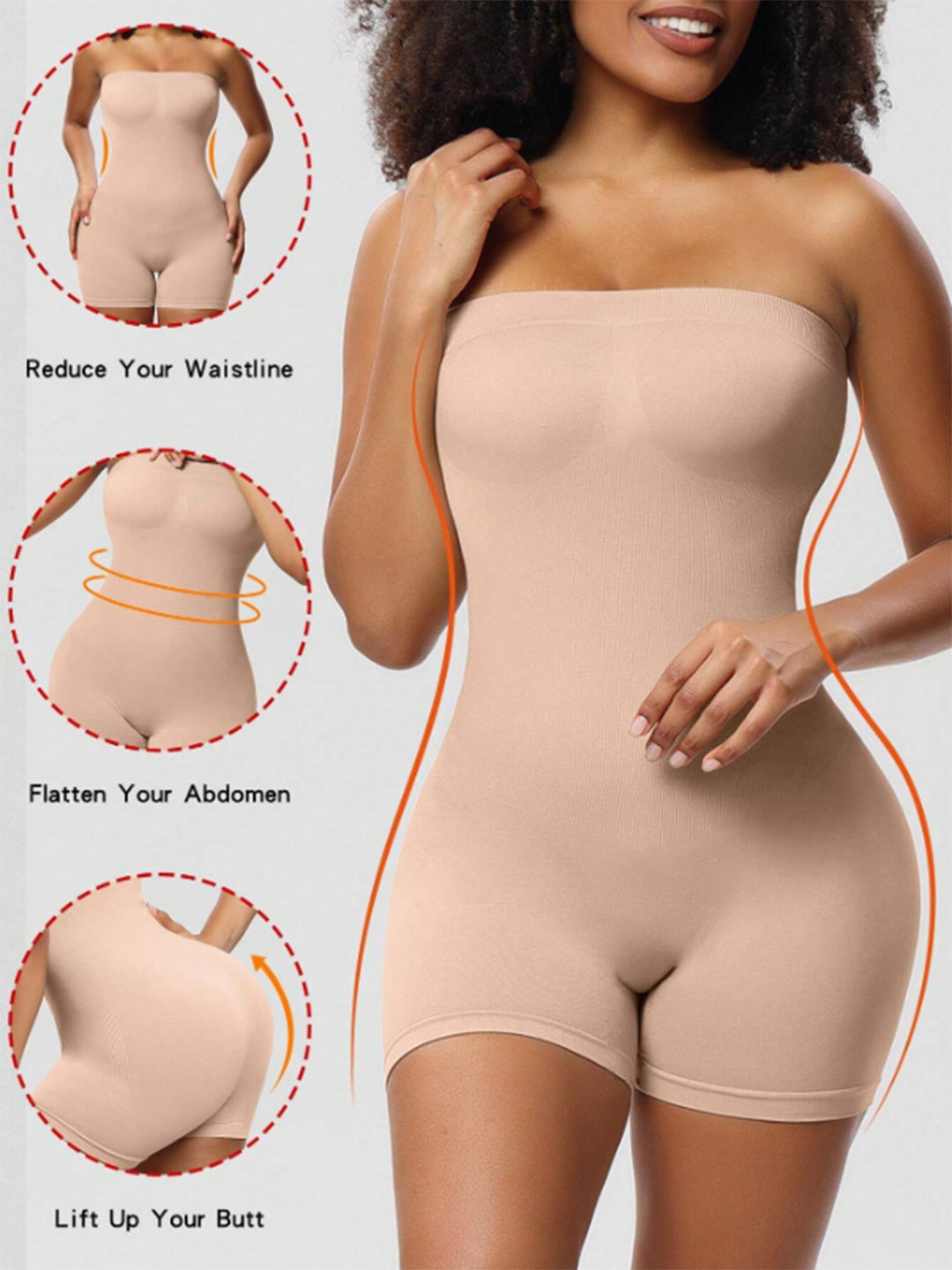 Nude Strapless Bodysuit - Waistline Reducer, Abdomen Flattener & Butt Lift