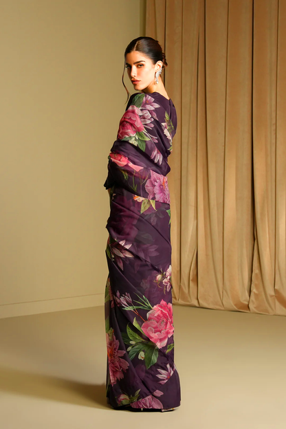 Elegant Purple Floral Silk Blend Saree with Unstitched Blouse