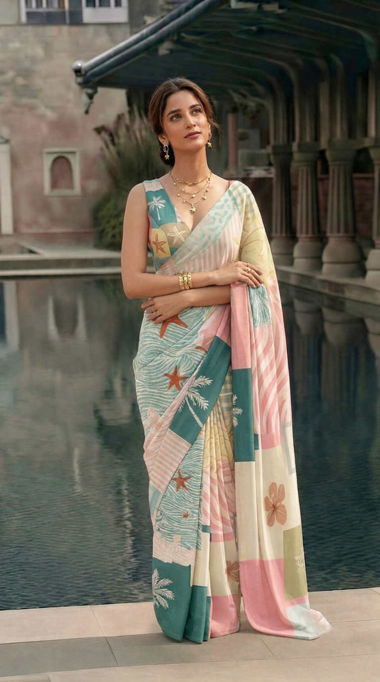 Coastal Print Silk Blend Saree