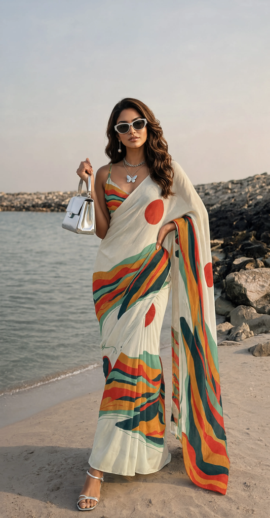 Abstract Multicolor Silk Blend Saree