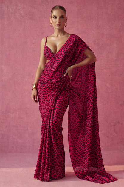 Valentine's Day Special Leopard Printed Silk Blend Saree