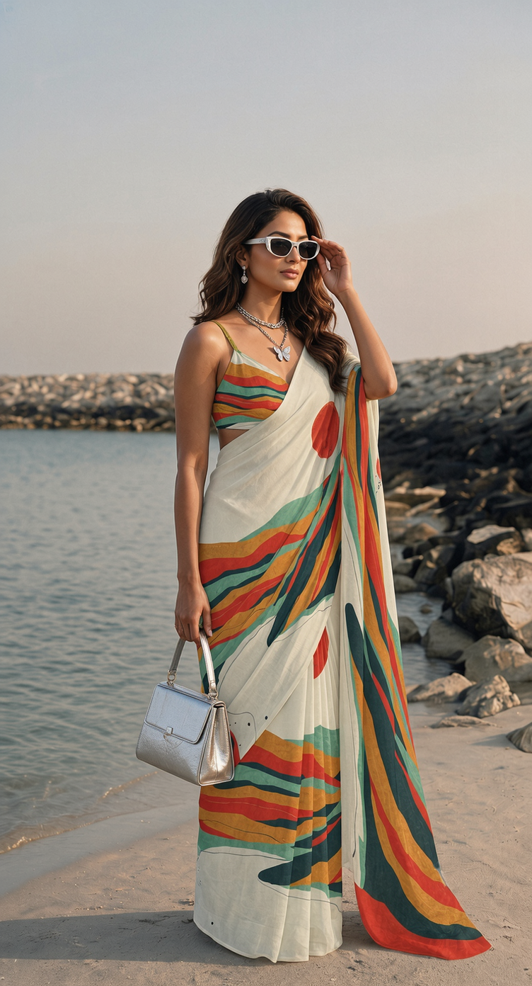 Abstract Multicolor Silk Blend Saree
