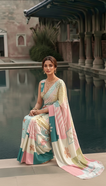 Coastal Print Silk Blend Saree