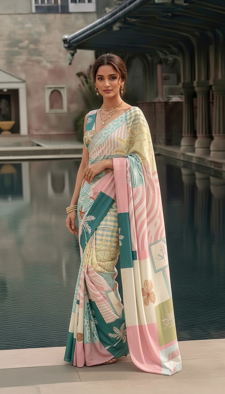Coastal Print Silk Blend Saree