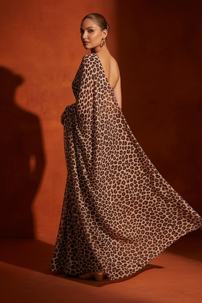 Leopard Print Silk Blend Saree