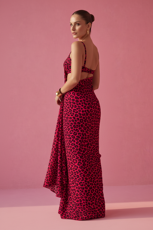 Valentine's Day Special Leopard Printed Silk Blend Saree