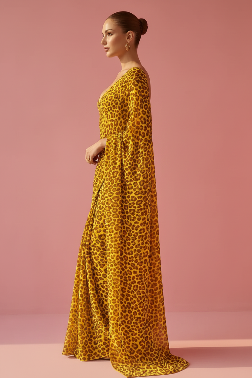 Haldi Edition Yellow Leopard Printed Silk Blend Saree
