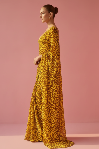 Haldi Edition Yellow Leopard Printed Silk Blend Saree