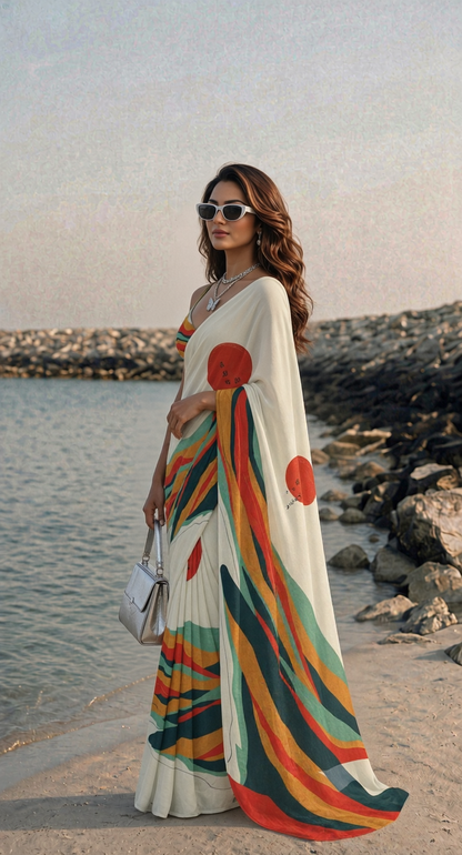 Abstract Multicolor Silk Blend Saree