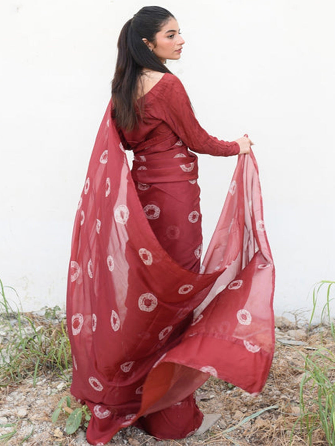 Maroon Handblock Printed Silk Blend Saree – Elegant Ethnic Wear for Women