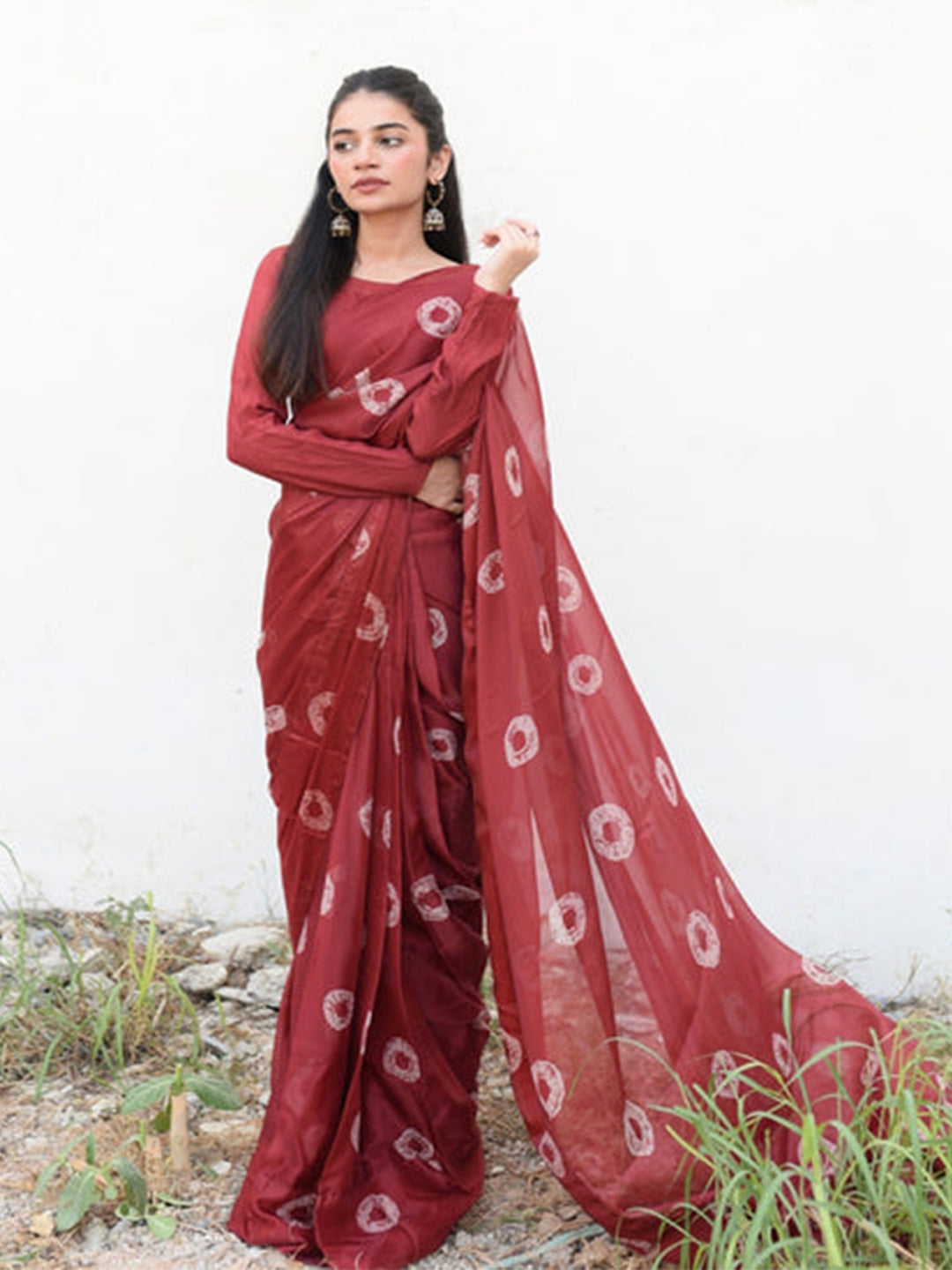 Maroon Handblock Printed Silk Blend Saree – Elegant Ethnic Wear for Women