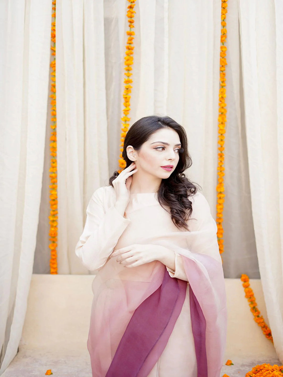 Multicolor Ombre Organza Saree – Vibrant Gradient Designer Drape with Unstitched Blouse