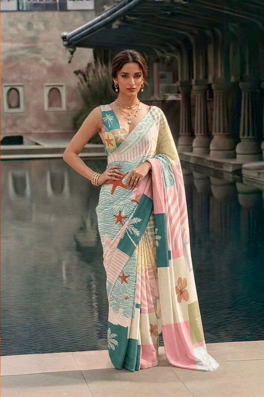 Coastal Print Silk Blend Saree