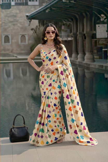Trendy Poker Cards Print Saree | Modern Designer Saree for Women