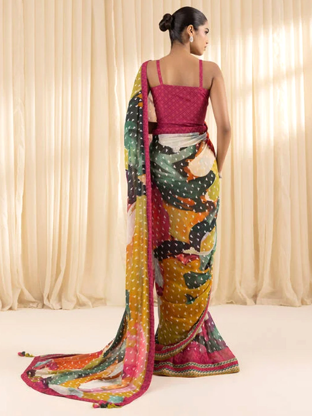 Multicolor Printed Colorblock Silk Blend Saree - Geometric Saree