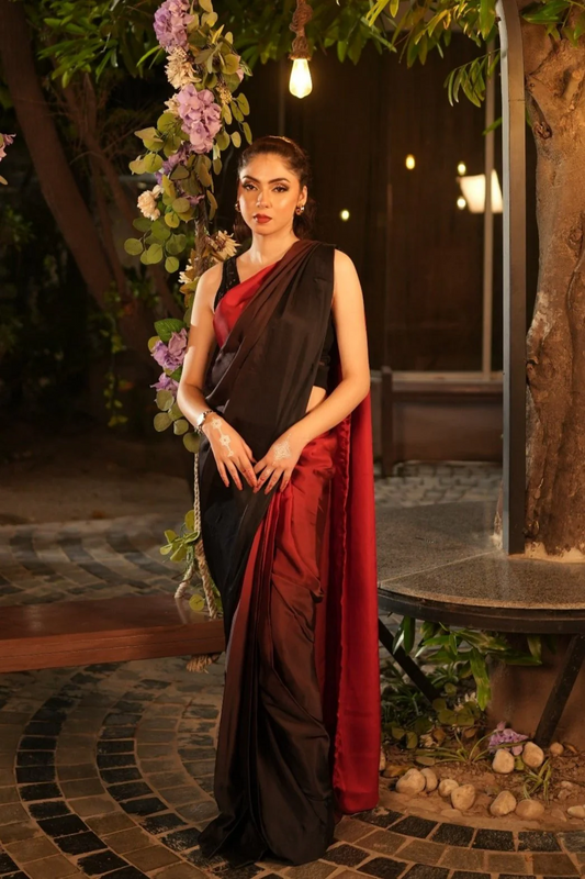 Black and Red Silk Blend Saree