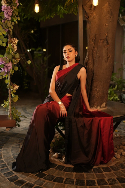 Black and Red Silk Blend Saree