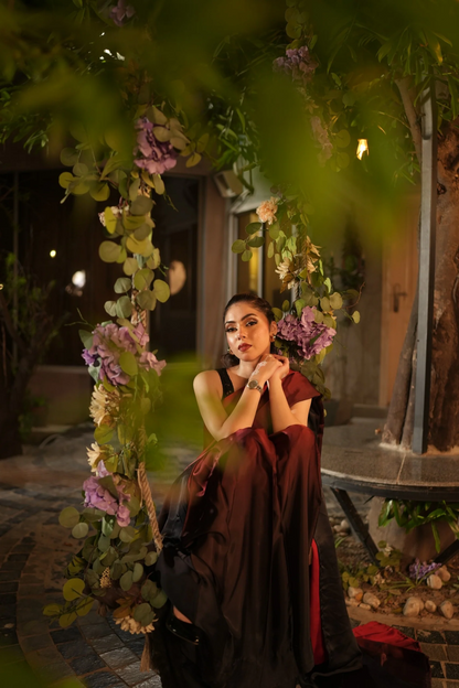 Black and Red Silk Blend Saree