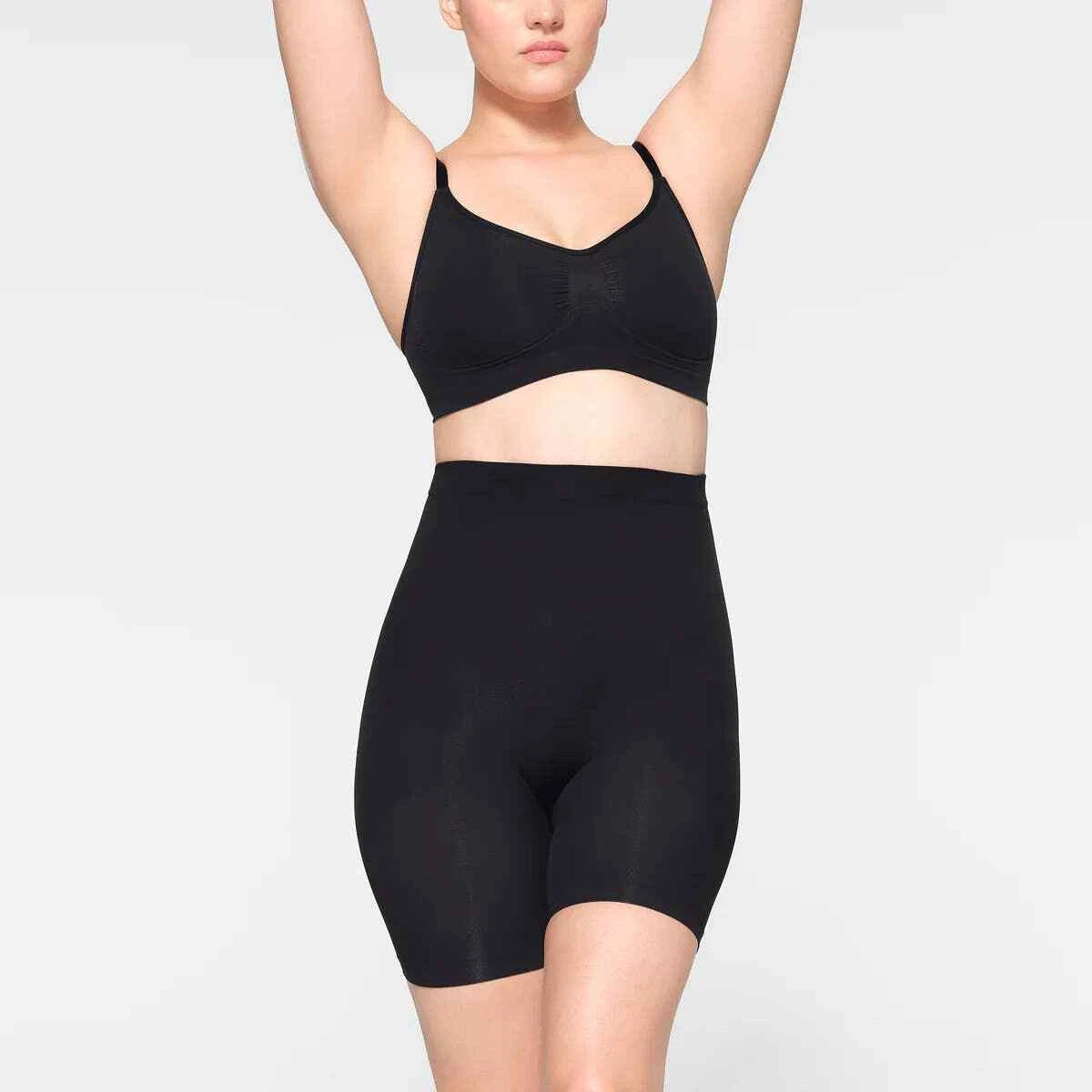 Black Tummy & Thigh Shaper - High-Waist Spandex Body Contouring