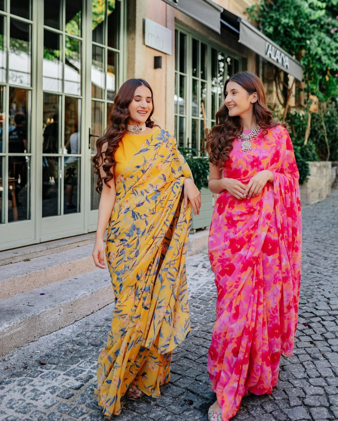 Floral Silk Blend Saree Combo - Yellow & Pink Set