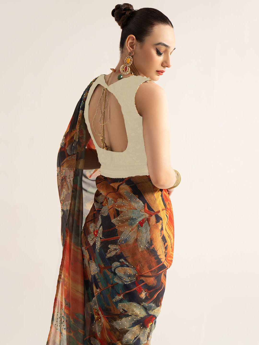 Multicolor Abstract Print Silk Blend Saree