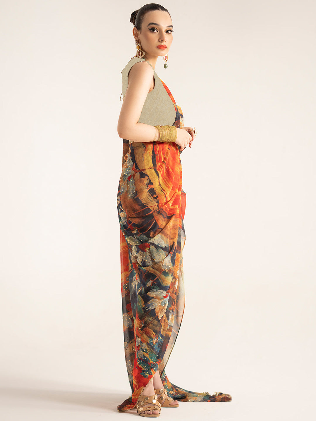 Multicolor Abstract Print Silk Blend Saree