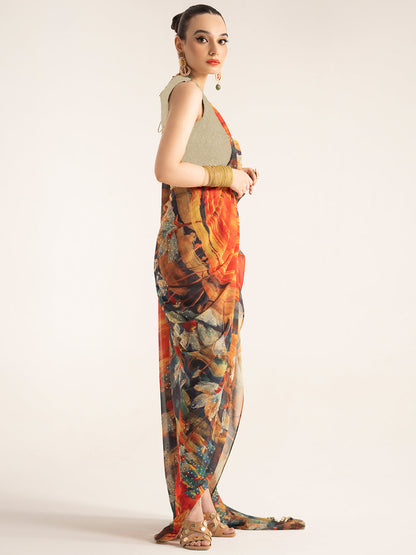 Multicolor Abstract Print Silk Blend Saree