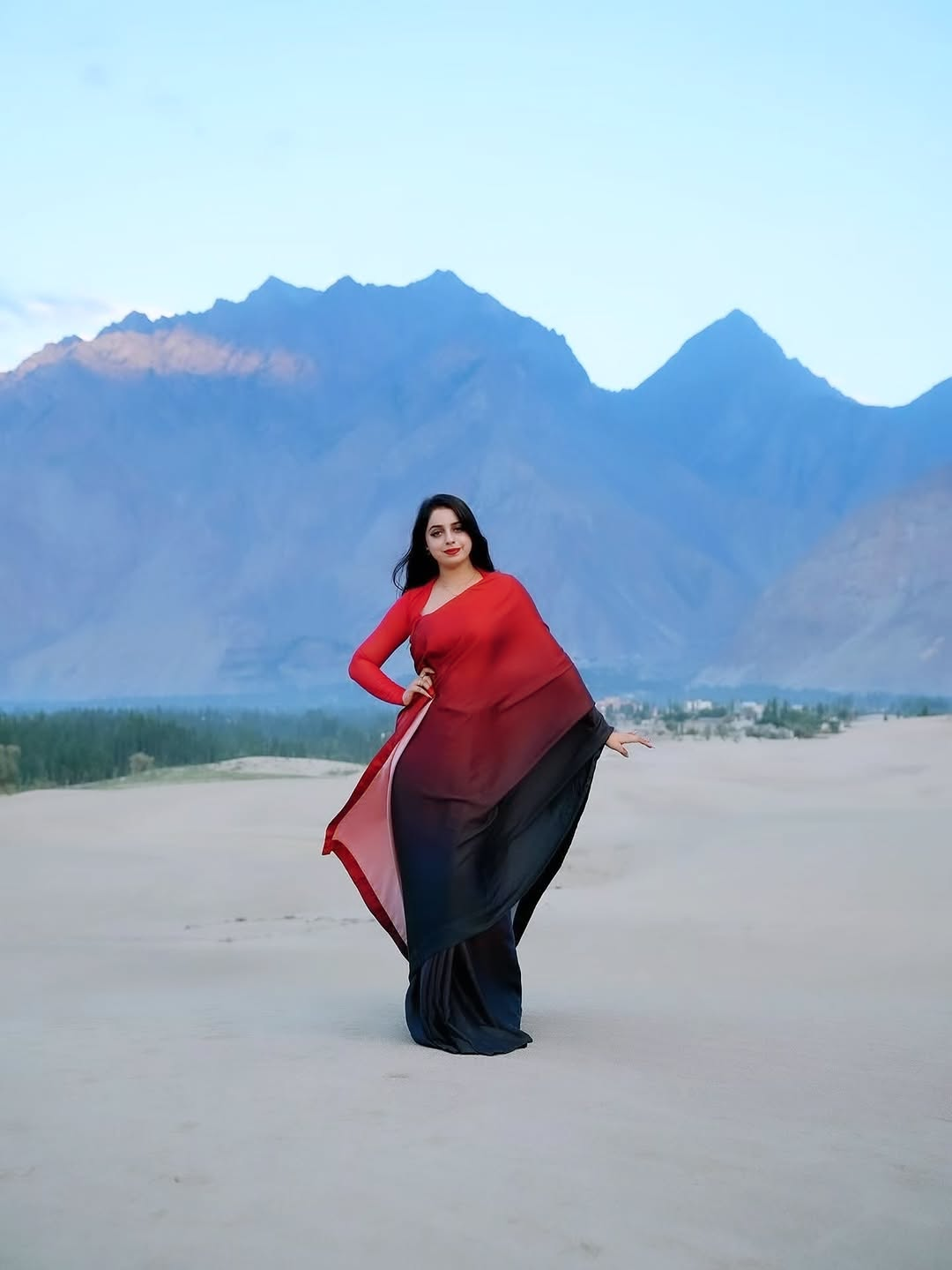 Red to Black Ombre Silk Blend Saree