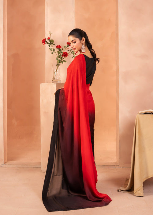 Red Black Ombre Silk Blend Saree