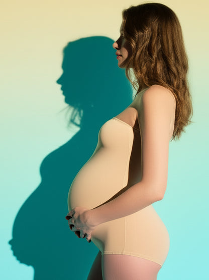 Nude Maternity Shapewear Bodysuit with Straps - Supportive Pregnancy Wear