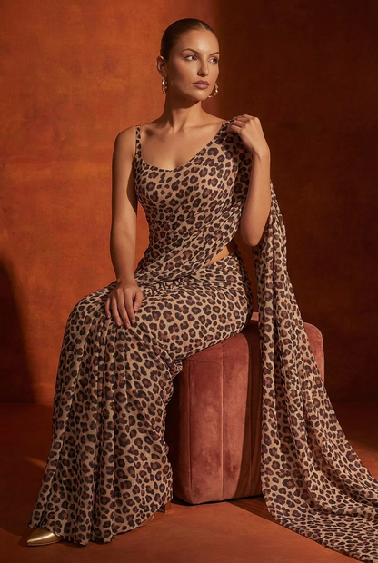 Leopard Print Silk Blend Saree