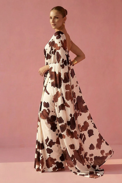 Brown Cow Printed Silk Blend fabric Saree