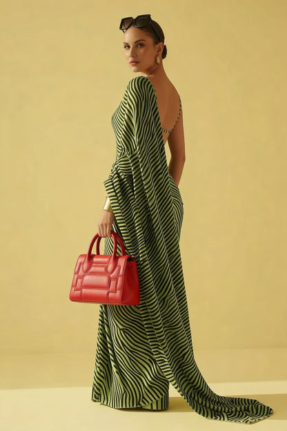 Green Zebra Printed Silk Blend fabric Saree