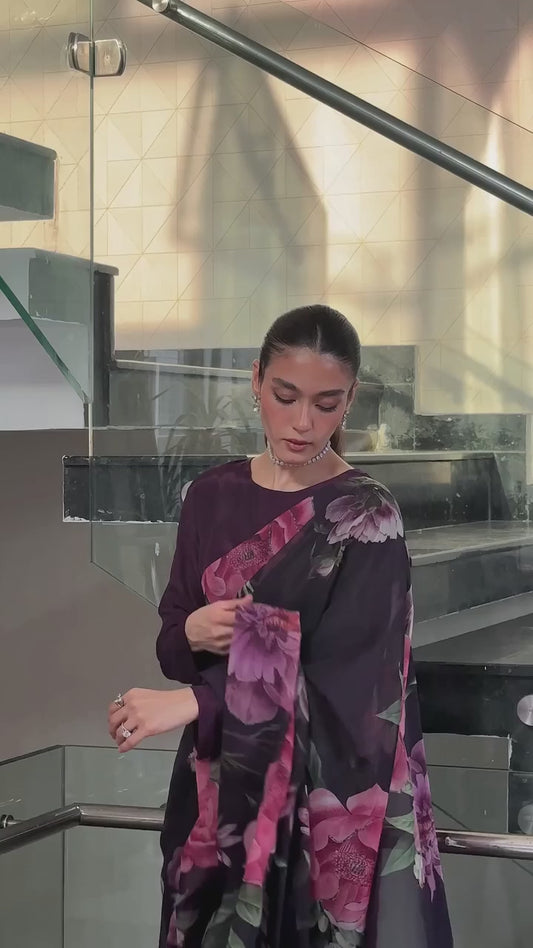 Elegant Purple Floral Silk Blend Saree with Unstitched Blouse