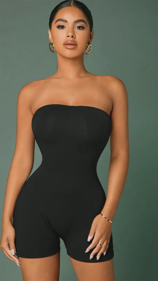 Elegant Black Strapless Bodysuit - Seamless Back Design Body Shaper
